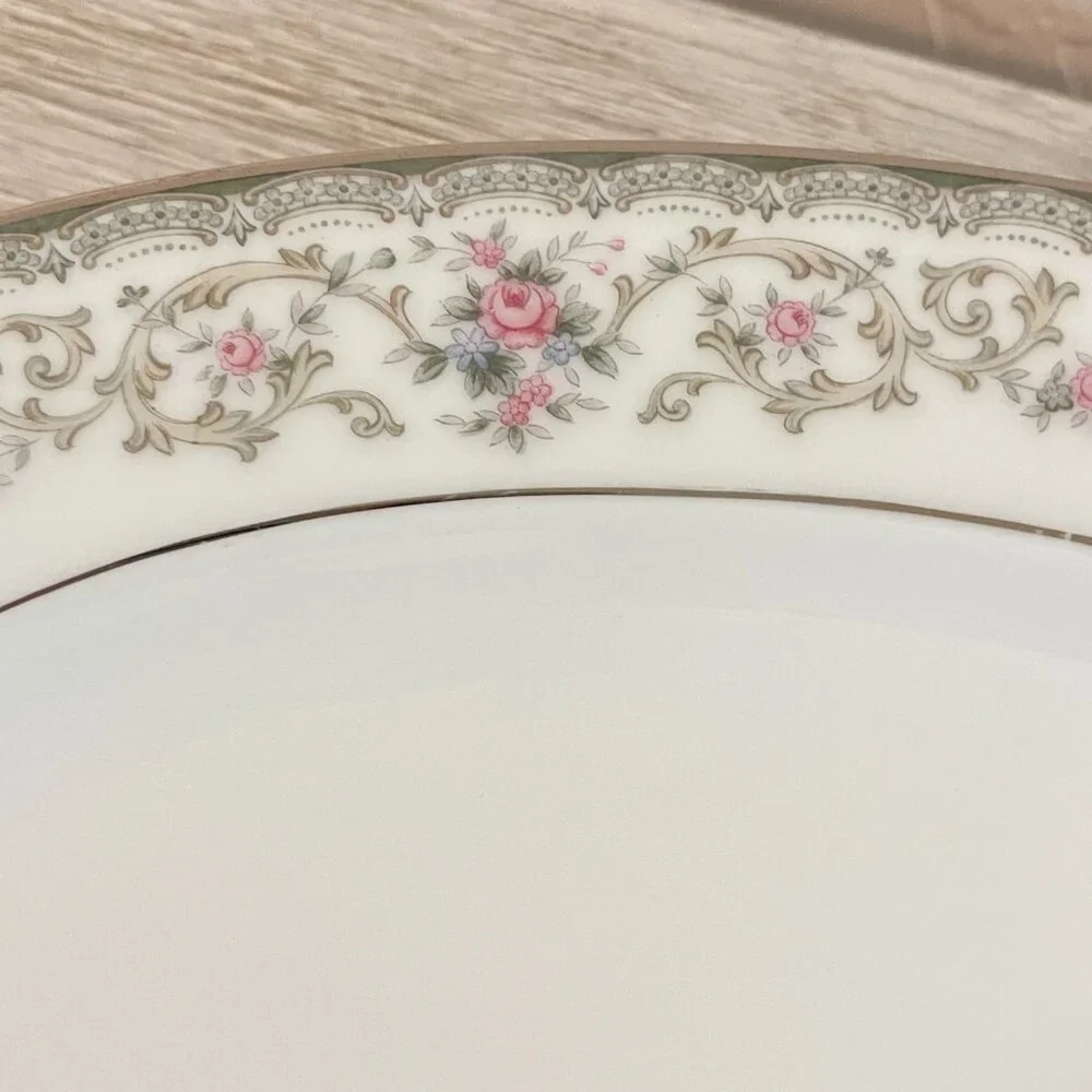 Noritake China Edgewood 5807 Platter Serving Oval Rose Floral Silver